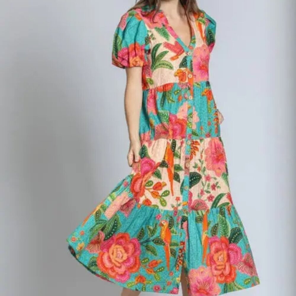 APNY Mix Print Tiered Dress. Sz: M
